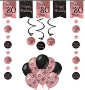 Verjaardag Versiering Pakket 80 Jaar - Zwart - Roze - 14 Stuks - Versiering - Decoratie - Feestpakket - Leeftijden - Slinger - Ballonnen - Hangdecoratie - Swirls