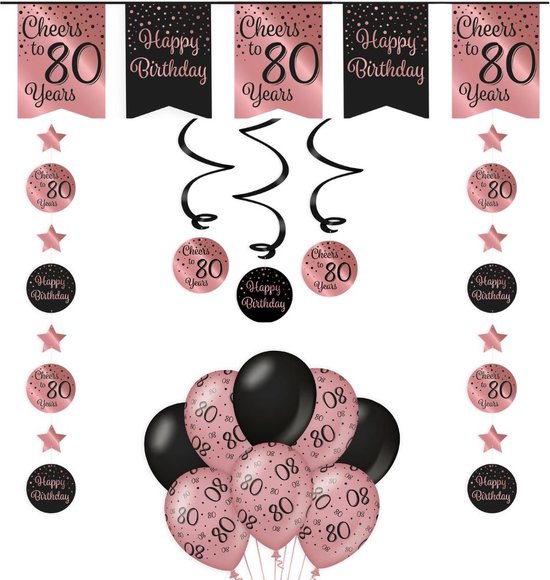Allonnen Voor De 80ste Verjaardag, Zwart-goud, Decoratie Voor Verjaardag Dames En Heren 80 Confetti 80ste Verjaardagsbanner Decoraties Voor Heren En Dames