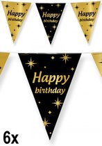 6x Luxe Vlaggenlijn Happy Birthday zwart/goud 10 meter - Classy - Dubbelzijdig bedrukt - Abraham Sarah festival thema feest party
