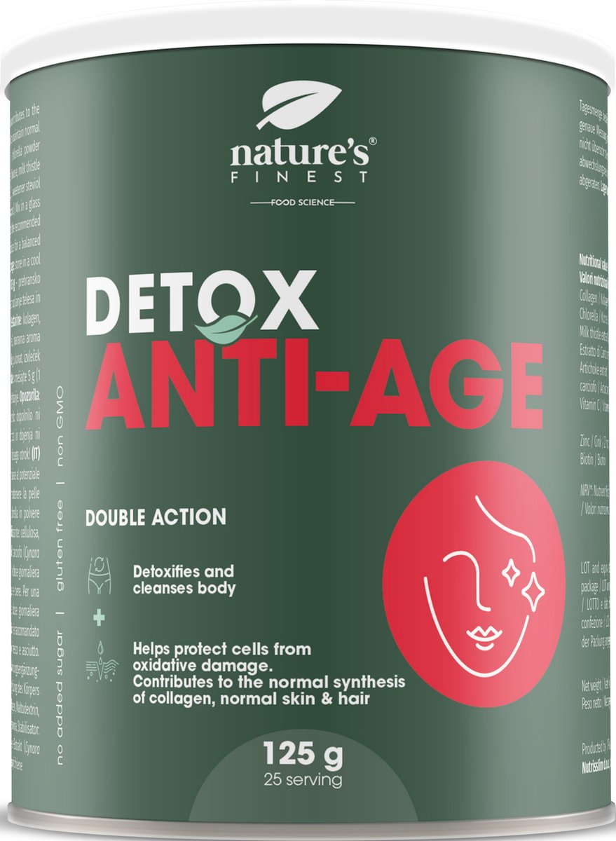 Goedkoopste Nature's Finest Detox Anti-Age Drink - detoxkuur lever - ondersteunt huid haar nagels botten - chlorella mariadistel artisjok - collageen boost - vitamine C zink - zonder toegevoegde suikers