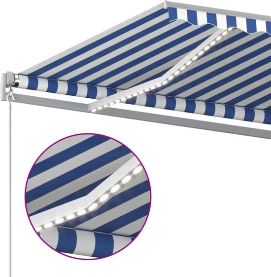 vidaXL Auvent extensible manuellement avec LED 500 x 350 cm Bleu et blanc