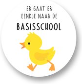 Traktatie stickers Afscheid Kleuterschool - sticker start Basisschool - Eendje - Er gaat er eendje naar de Basisschool | Sluitsticker | Wensetiket - Cadeausticker - Kinder Traktatie