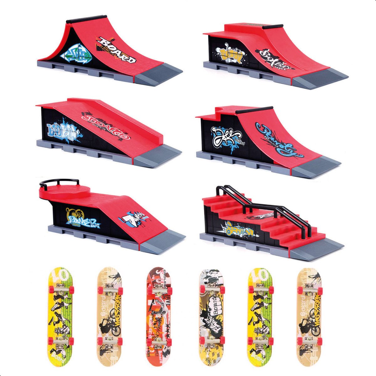 Jespro Fingerboard skatepark 12 Delig Fingerboard Set Ramps Incl 6...