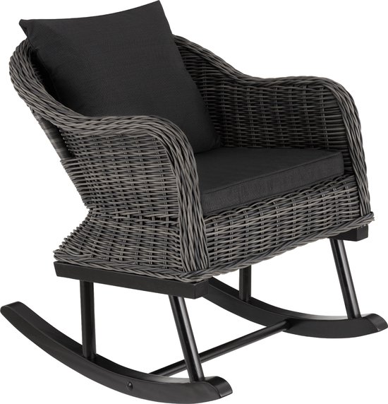 tectake - Wicker schommelstoel Rovigo - 150kg - grijs - poly-rattan
