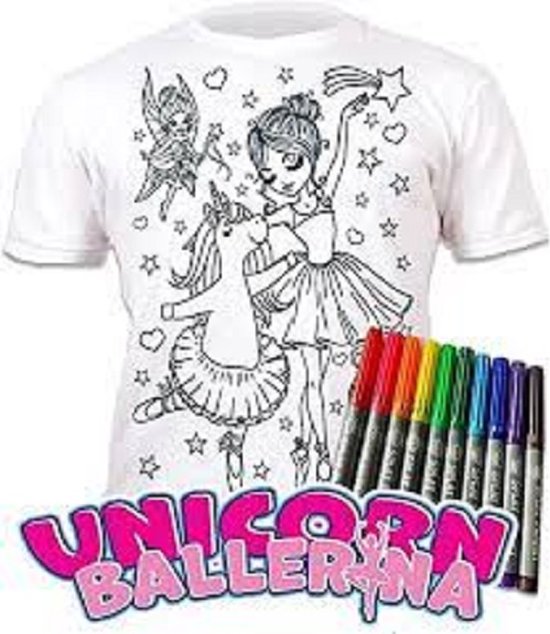 Splat T- shirt - Kleur telkens opnieuw je mooie T shirt - Unicorn Ballerina - 3-4 Jaar