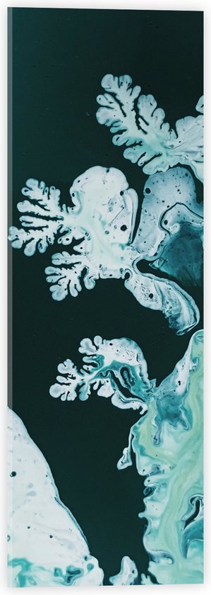 Acrylglas - Blauw, Groen en Witte Verf op Donkergroene Achtergrond - 20x60 cm Foto op Acrylglas (Met Ophangsysteem)