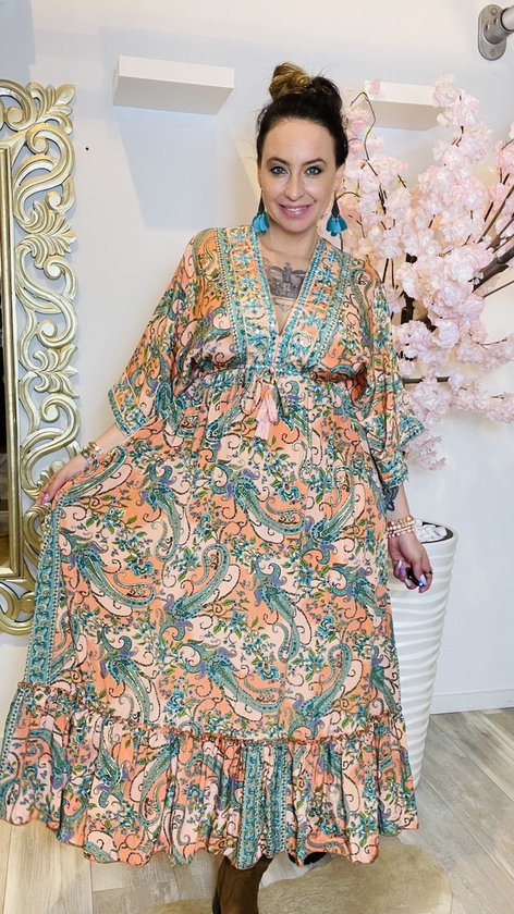 Maxi-jurk, bloemenprint, volants, paars | Ulla Popken