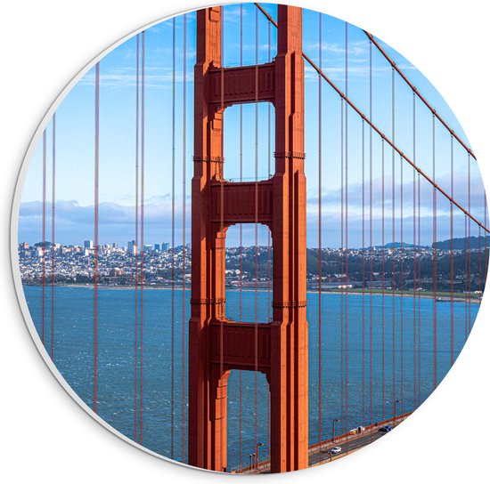 PVC Schuimplaat Muurcirkel - Uitzicht op Deel van Golden Gate Bridge op Zonnige Dag - 20x20 cm Foto op Muurcirkel (met ophangsysteem)