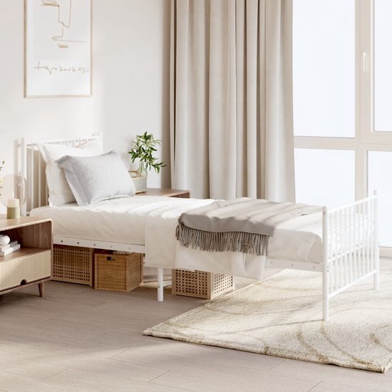 Bedframe met hoofd- en voeteneinde metaal wit 100x190 cm