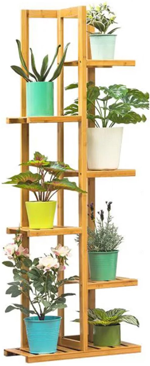 Happyment Plantenstandaard bamboe - Bloemenrek voor binnen en buiten - Tuin etagere - Plantenrek trap
