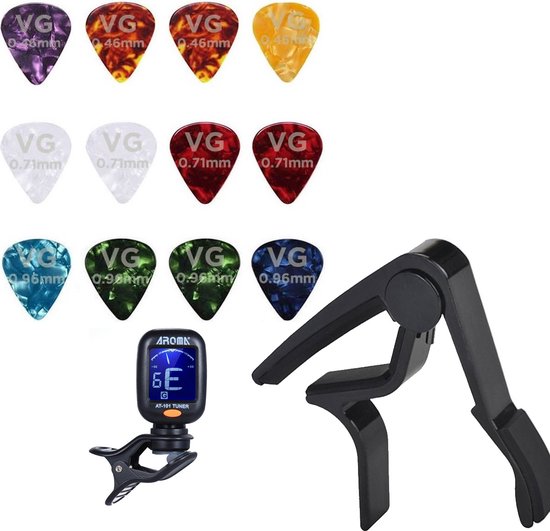 Foto: Vg accessoires set voor akoestische gitaar capo stemapparaat plectrum