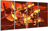 GroepArt - Glasschilderij - Roos - Goud, Geel, Rood - 160x80cm 4Luik - Foto Op Glas - Geen Acrylglas Schilderij - 6000+ Glasschilderijen Collectie - Wanddecoratie
