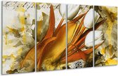 GroepArt - Glasschilderij - Tulpen - Wit, Bruin, Geel - 160x80cm 4Luik - Foto Op Glas - Geen Acrylglas Schilderij - 6000+ Glasschilderijen Collectie - Wanddecoratie