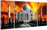 GroepArt - Glasschilderij - Taj Mahal - Oranje, Zwart, Grijs - 160x80cm 4Luik - Foto Op Glas - Geen Acrylglas Schilderij - 6000+ Glasschilderijen Collectie - Wanddecoratie