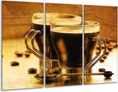 GroepArt - Schilderij -  Koffie - Bruin, Geel - 120x80cm 3Luik - 6000+ Schilderijen 0p Canvas Art Collectie