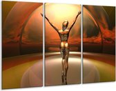 GroepArt - Schilderij -  Abstract - Rood, Bruin, Geel - 120x80cm 3Luik - 6000+ Schilderijen 0p Canvas Art Collectie