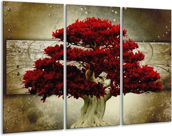 Arbre de peinture sur toile | Rouge-marron | 120x80cm 3 Liège