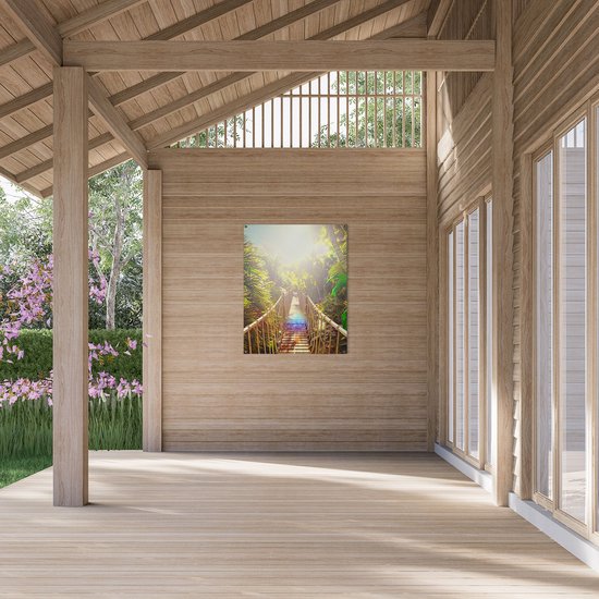 Gards Tuinposter Houten Brug in de Tropische Jungle - 80x100 cm - Tuindoek - Tuindecoratie - Wanddecoratie buiten - Tuinschilderij