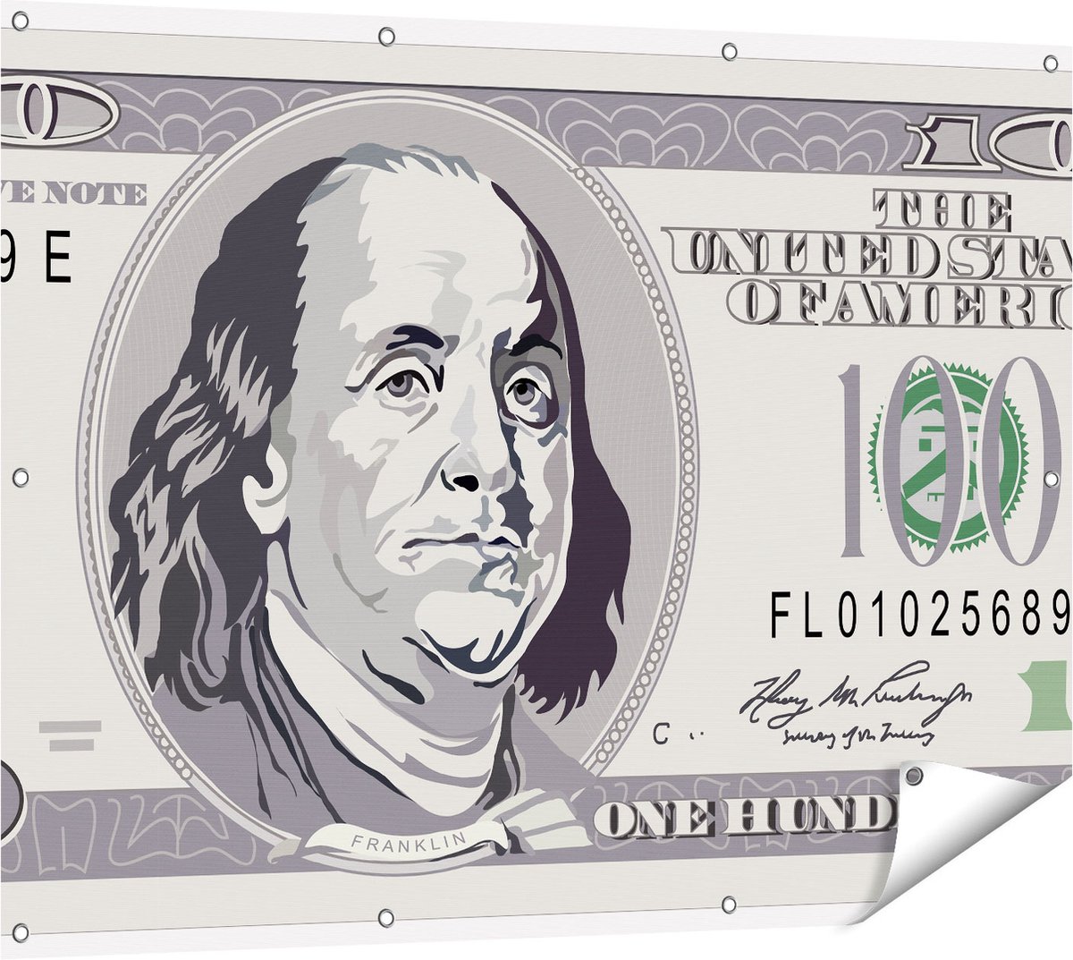 Gards Tuinposter Geld Dollar Biljet - Briefje van 100 Dollar - 120x90 cm - Tuindoek - Tuindecoratie - Wanddecoratie buiten - Tuinschilderij Multikleur