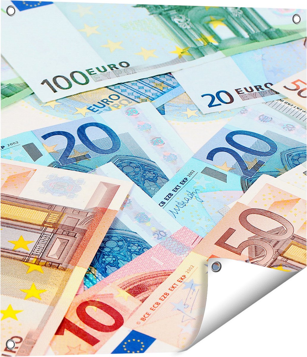 Gards Tuinposter Euro Geld Biljetten - Briefjes - 60x60 cm - Tuindoek - Tuindecoratie - Wanddecoratie buiten - Tuinschilderij Multikleur
