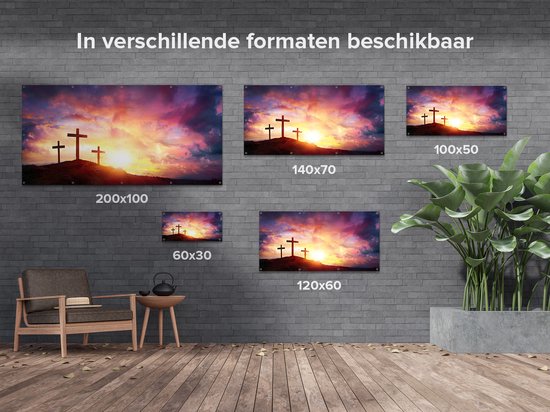 Gards Affiche de jardin Crucifixion de Jésus Christ - Trois Croix - 100x50 cm - Toile jardin - Décoration de jardin - Décoration murale extérieur - Tableau jardin