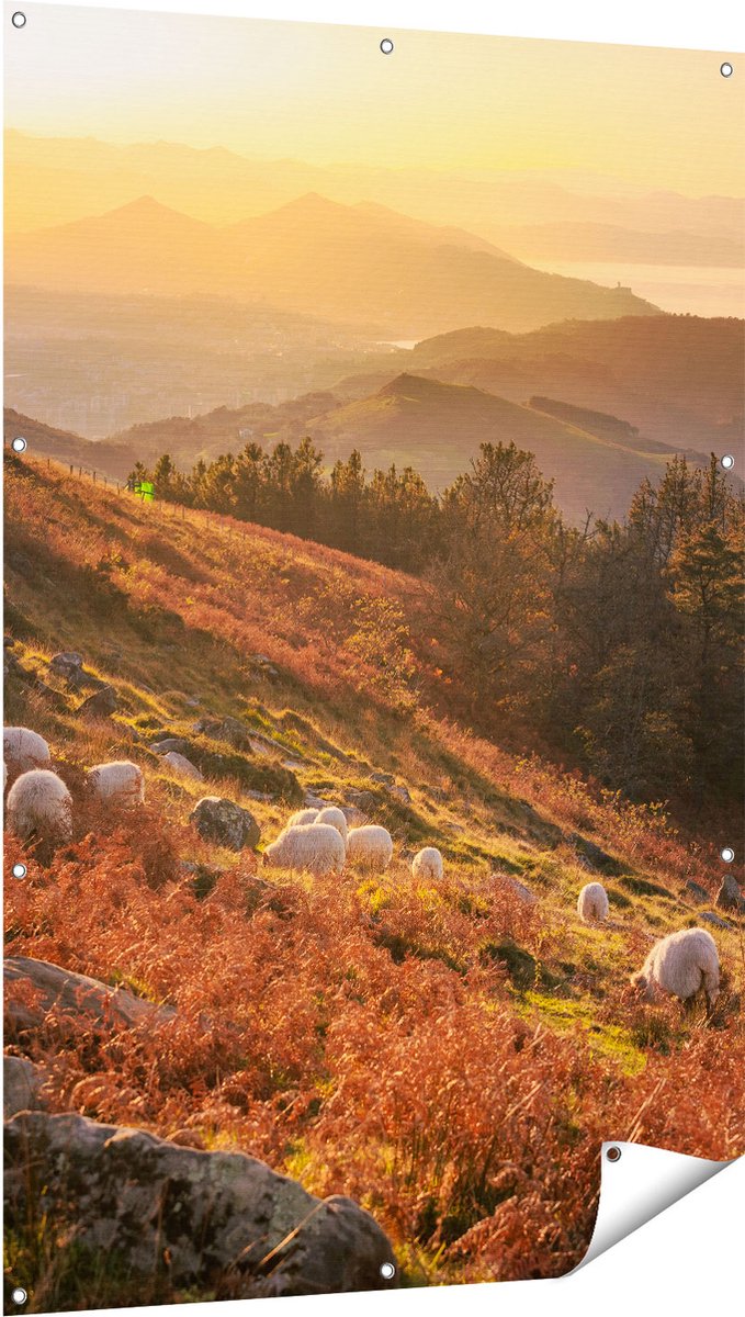 Gards Tuinposter Schapen in de Bergen - 100x150 cm - Tuindoek - Tuindecoratie - Wanddecoratie buiten - Tuinschilderij Multikleur