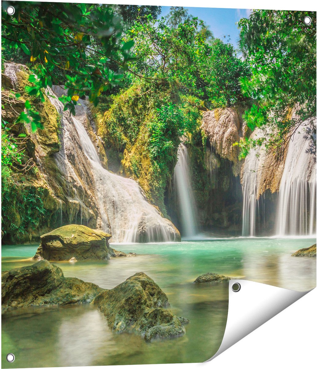 Gards Tuinposter Tropische Waterval - 70x70 cm - Tuindoek - Tuindecoratie - Wanddecoratie buiten - Tuinschilderij Multikleur