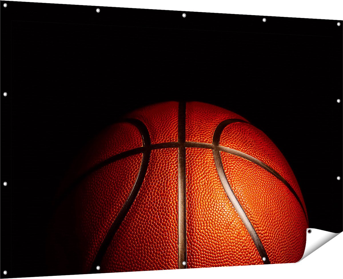 Gards Tuinposter Basketbal op een Zwarte Achtergrond - 180x120 cm - Tuindoek - Tuindecoratie - Wanddecoratie buiten - Tuinschilderij Multikleur