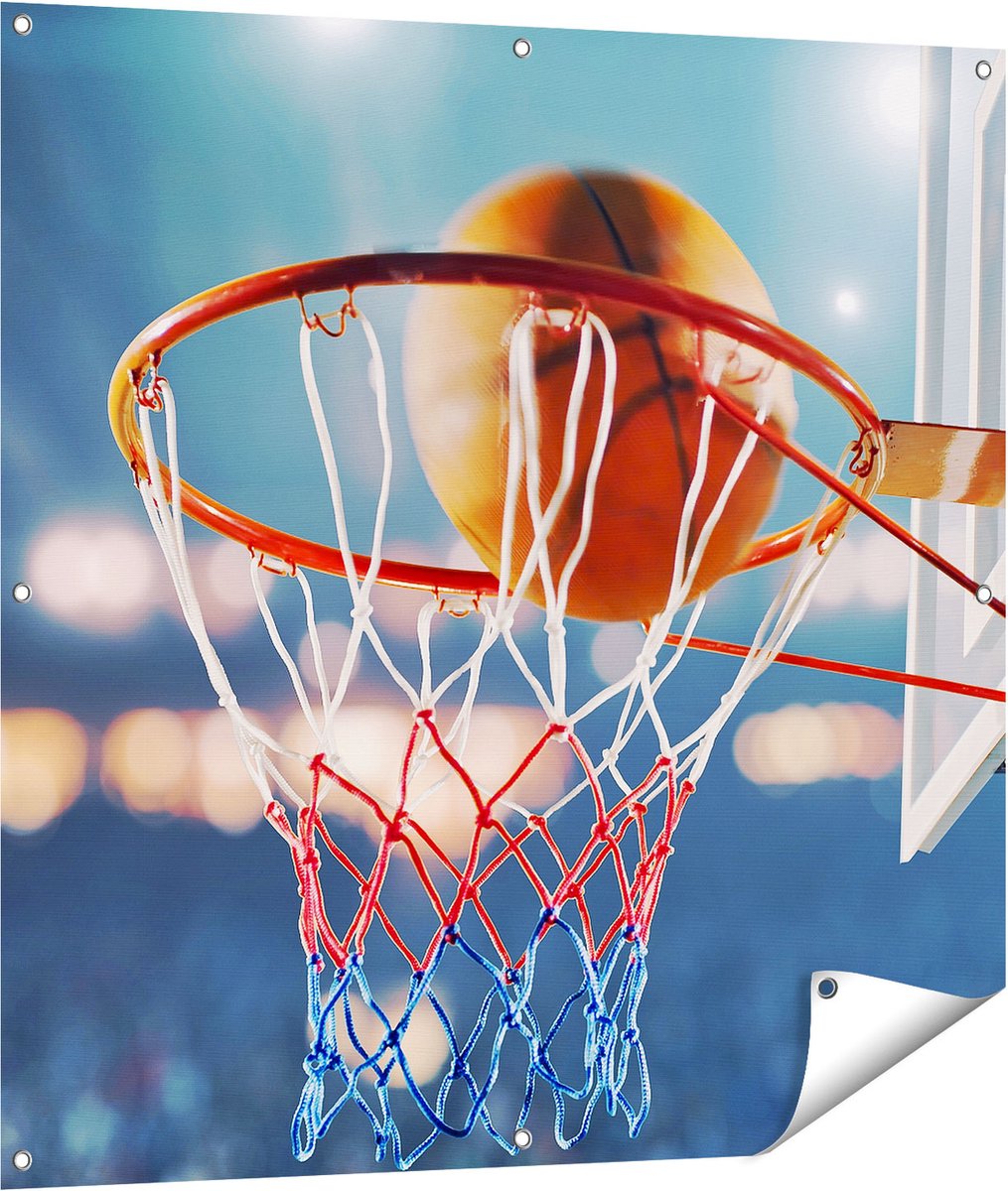 Gards Tuinposter Basketbal in Ring - Hoepel - Bord - 100x100 cm - Tuindoek - Tuindecoratie - Wanddecoratie buiten - Tuinschilderij Multikleur