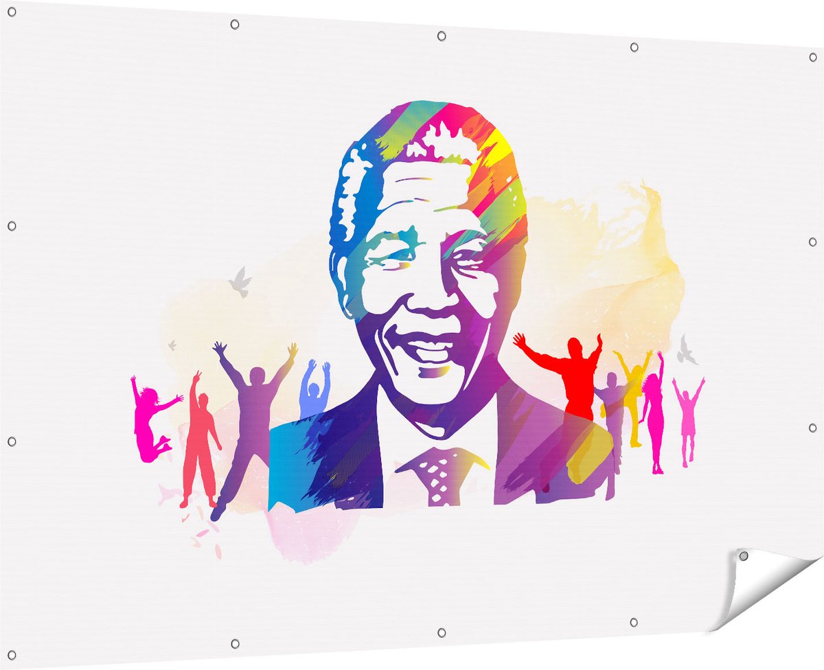 Gards Tuinposter Nelson Mandela - 180x120 cm - Tuindoek - Tuindecoratie - Wanddecoratie buiten - Tuinschilderij Multikleur