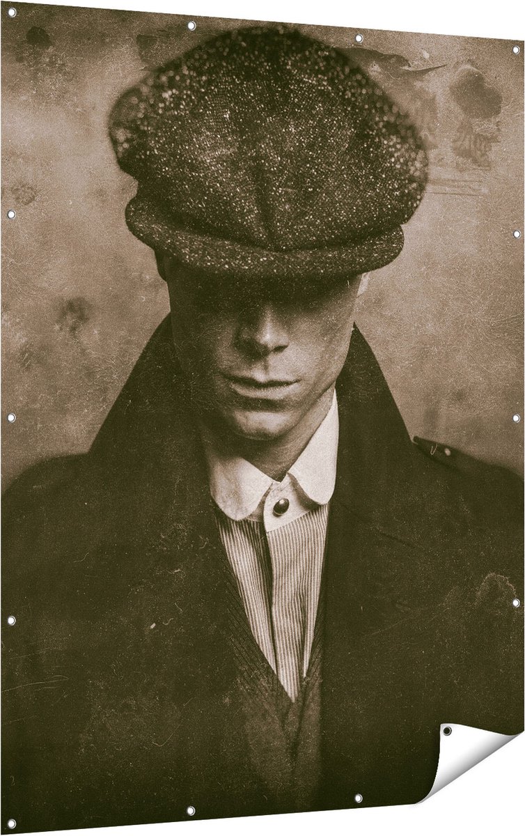 Gards Tuinposter Engelse Gangster uit Jaren 1920 - Zwart Wit - 120x160 cm - Tuindoek - Tuindecoratie - Wanddecoratie buiten - Tuinschilderij Multikleur