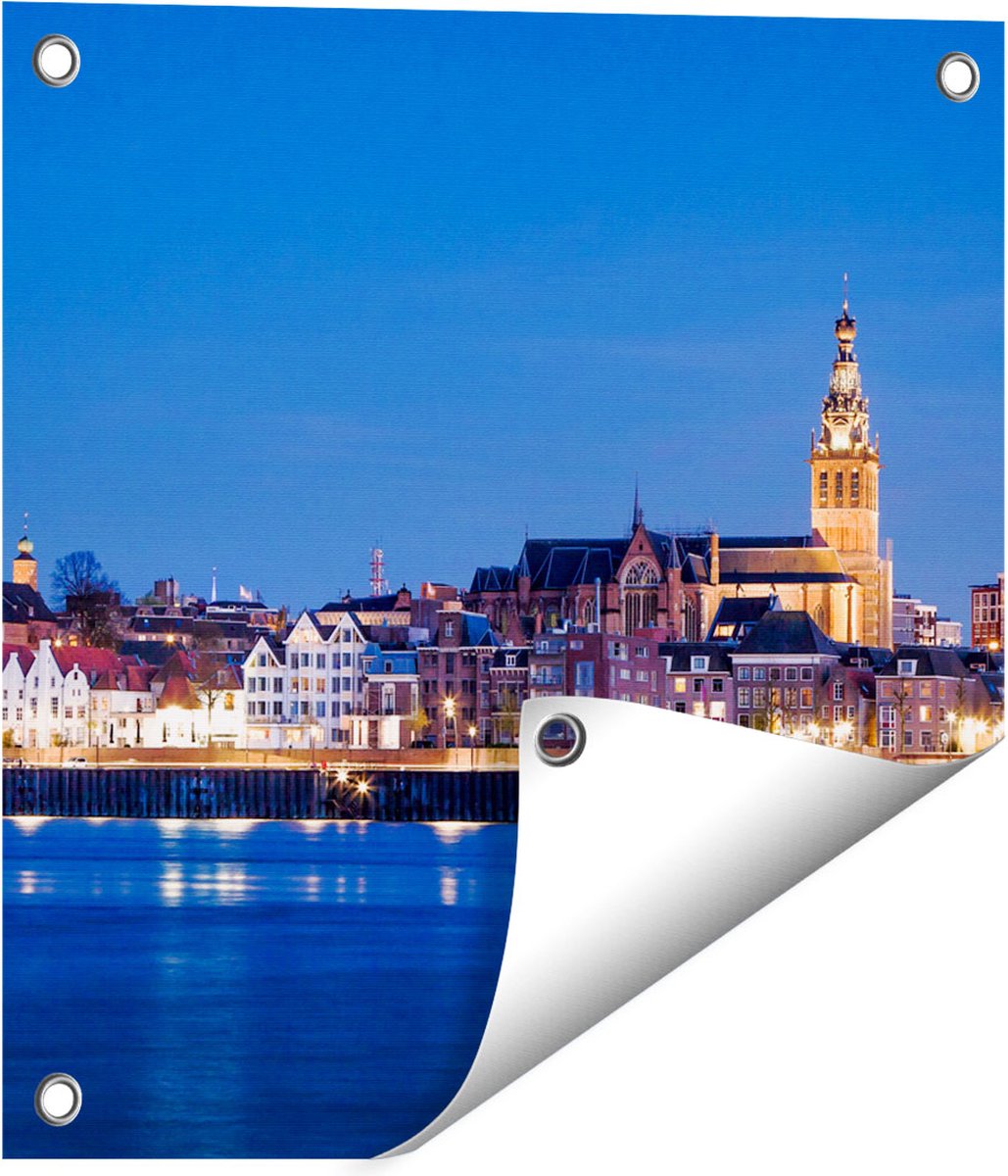 Gards Tuinposter Nijmegen Skyline met de Waal Rivier - 40x40 cm - Tuindoek - Tuindecoratie - Wanddecoratie buiten - Tuinschilderij Multikleur