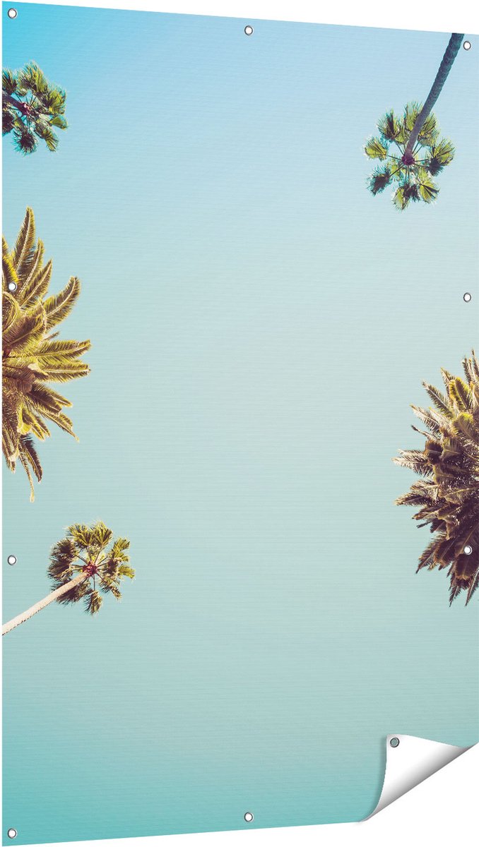 Gards Tuinposter Palmbomen met Bladeren in de Lucht - 100x150 cm - Tuindoek - Tuindecoratie - Wanddecoratie buiten - Tuinschilderij Multikleur