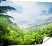 Gards Tuinposter Jungle Uitzicht op de Seychellen - 120x90 cm - Tuindoek - Tuindecoratie - Wanddecoratie buiten - Tuinschilderij