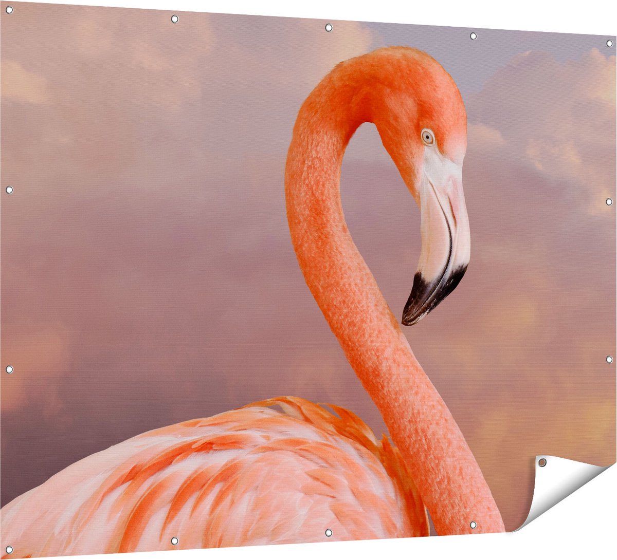 Gards Tuinposter Roze Flamingo in de Wolken - 160x120 cm - Tuindoek - Tuindecoratie - Wanddecoratie buiten - Tuinschilderij Multikleur
