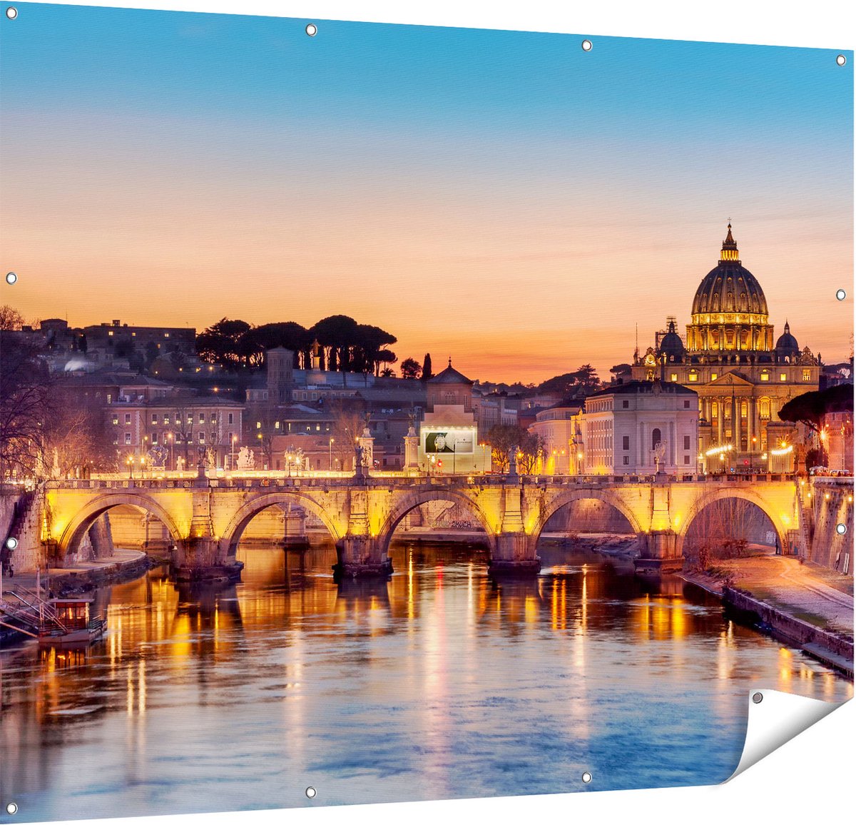 Gards Tuinposter Engelenbrug in Rome bij Zonsondergang - 150x120 cm - Tuindoek - Tuindecoratie - Wanddecoratie buiten - Tuinschilderij Multikleur