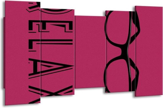 GroepArt - Canvas Schilderij - Tekst - Roze, Zwart - 150x80cm 5Luik- Groot Collectie Schilderijen Op Canvas En Wanddecoraties