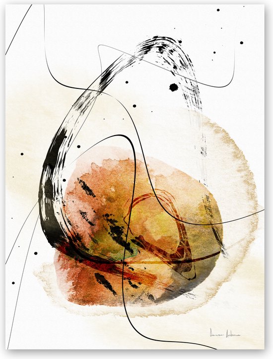 Poster / Papier - Reproduktie / Kunstwerk / Kunst / Abstract / - Wit / zwart / bruin / geel - 40 x 60 cm
