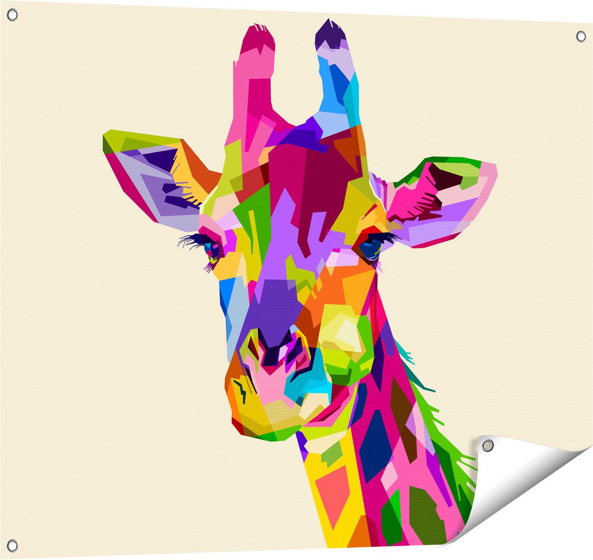 Gards Tuinposter Kleurrijke Giraffe - Abstract - 100x80 cm - Tuindoek - Tuindecoratie - Wanddecoratie buiten - Tuinschilderij Multikleur