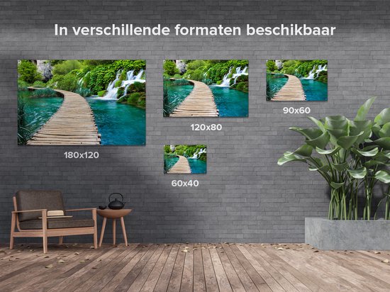 Affiche de jardin Gards Chemin en bois sur l' Water à la Chutes d'eau - 180x120 cm - Toile de jardin - Décoration de jardin - Décoration murale extérieur - Tableau de jardin