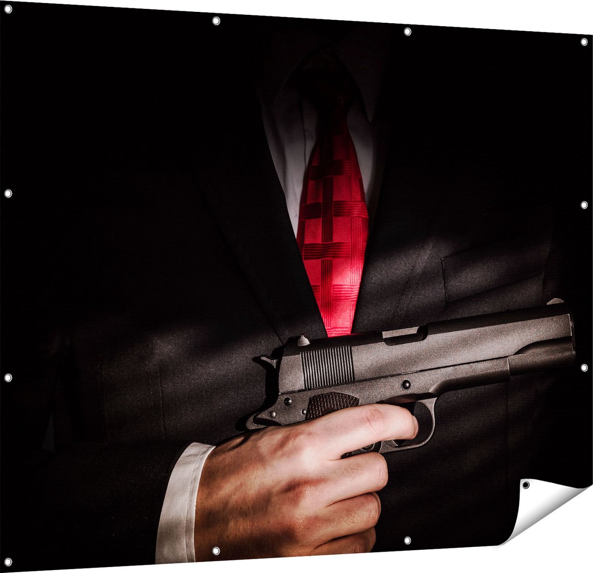 Gards Tuinposter Man van de Maffia met een Pistool Vast - 150x120 cm - Tuindoek - Tuindecoratie - Wanddecoratie buiten - Tuinschilderij Multikleur