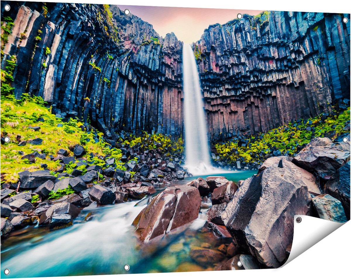 Gards Tuinposter Waterval in IJsland - 120x80 cm - Tuindoek - Tuindecoratie - Wanddecoratie buiten - Tuinschilderij Multikleur