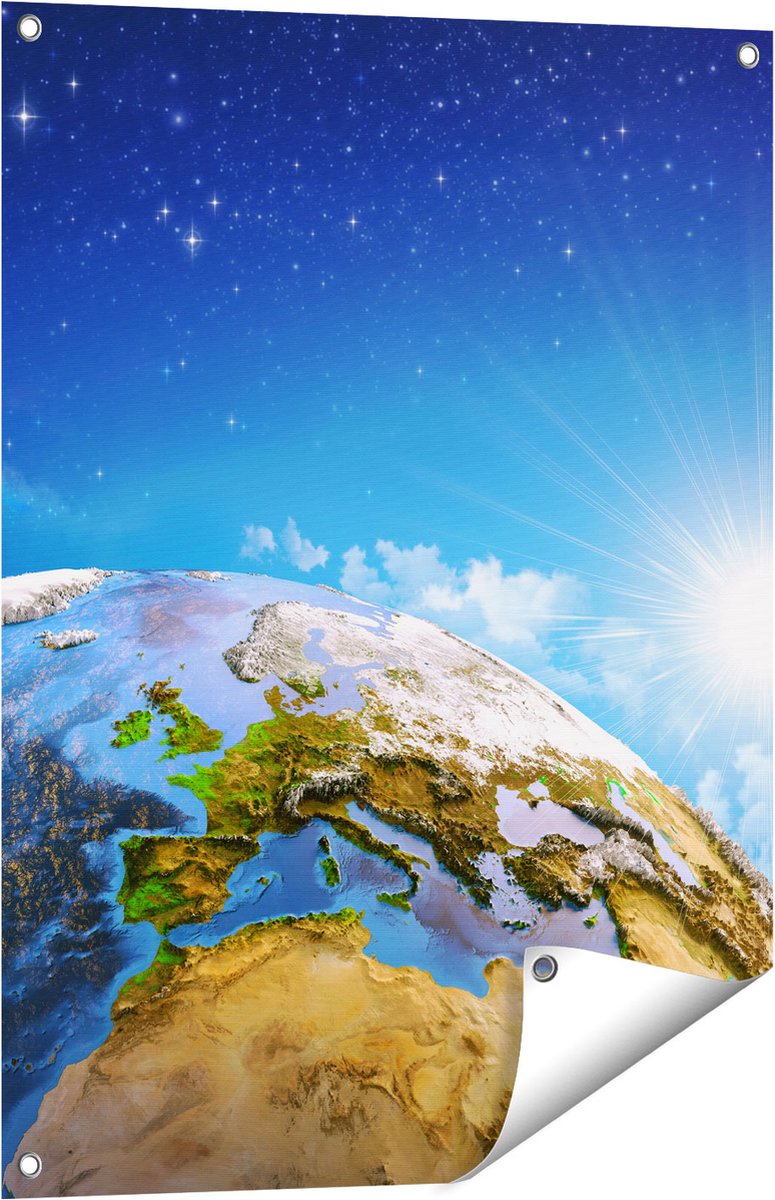 Gards Tuinposter Aarde vanuit de Ruimte op Europa - 60x80 cm - Tuindoek - Tuindecoratie - Wanddecoratie buiten - Tuinschilderij Multikleur