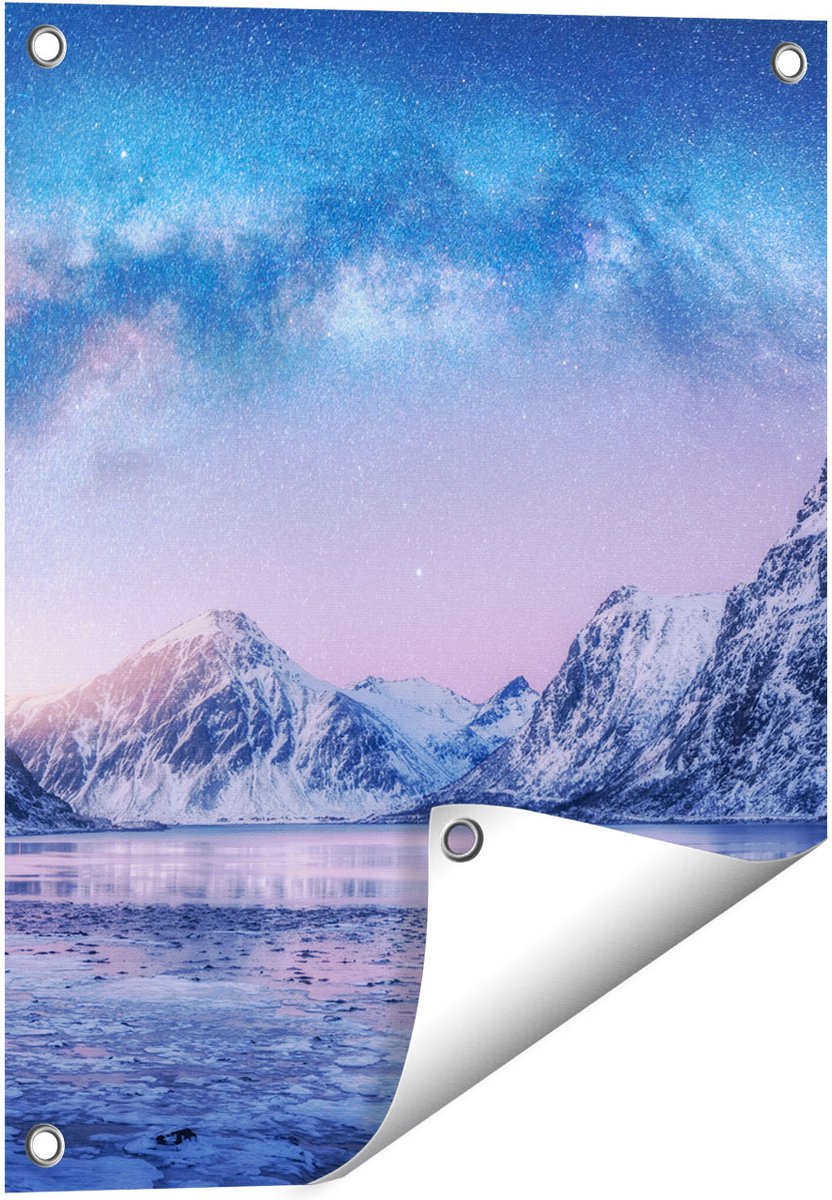 Gards Tuinposter Melkweg bij de Besneeuwde bergen - 40x50 cm - Tuindoek - Tuindecoratie - Wanddecoratie buiten - Tuinschilderij Multikleur