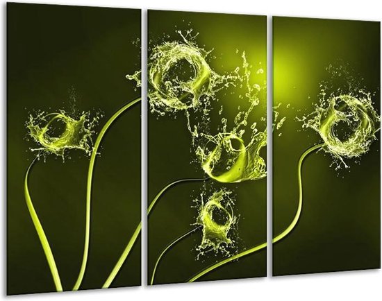 Glasschilderij Tulp - Groen, Wit - 120x80cm 3Luik - Foto Op Glas - Geen Acrylglas Schilderij - GroepArt 6000+ Glas Art Collectie - Maatwerk Mogelijk