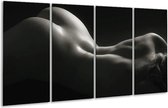 GroepArt - Glasschilderij - Lichaam - Zwart, Wit, Grijs - 160x80cm 4Luik - Foto Op Glas - Geen Acrylglas Schilderij - 6000+ Glasschilderijen Collectie - Wanddecoratie