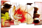 GroepArt - Canvas Schilderij - Bloem - Wit, Rood, Geel - 150x80cm 5Luik- Groot Collectie Schilderijen Op Canvas En Wanddecoraties