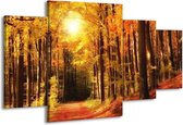 GroepArt - Schilderij -  Herfst - Geel, Oranje, Bruin - 160x90cm 4Luik - Schilderij Op Canvas - Foto Op Canvas
