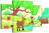 GroepArt - Schilderij -  Sprookje - Groen, Oranje, Paars - 160x90cm 4Luik - Schilderij Op Canvas - Foto Op Canvas