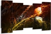 GroepArt - Canvas Schilderij - Tulp - Oranje, Groen, Geel - 150x80cm 5Luik- Groot Collectie Schilderijen Op Canvas En Wanddecoraties